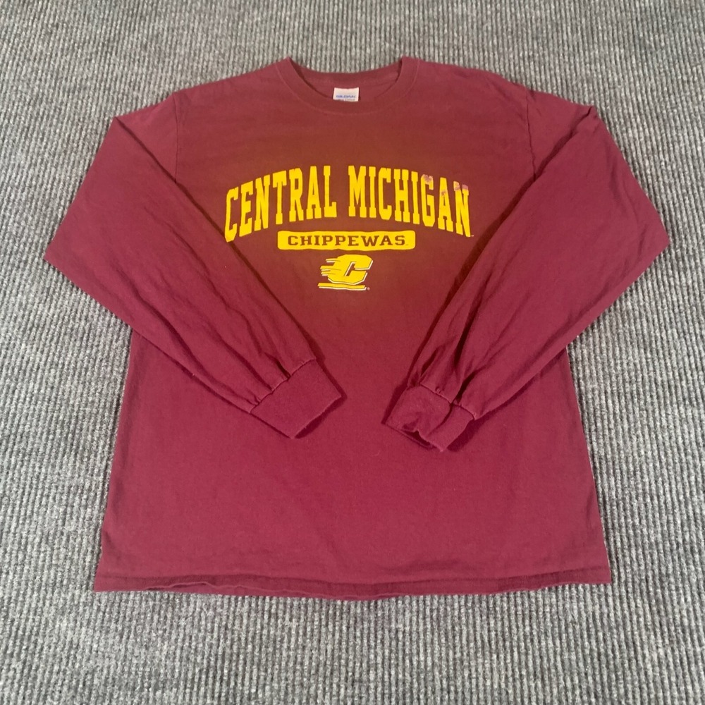 Central Michigan Chippewas T Shirt Men's M Red Spell Out Long‎ Sleeve Football